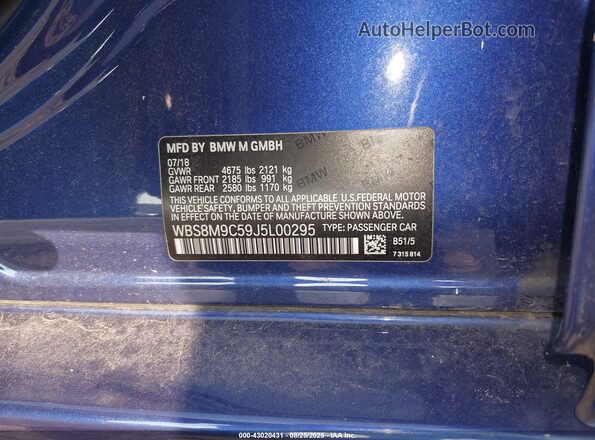 WBS8M9C59J5L00295 2018 BMW M3 Blue 