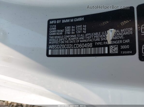 WBSDZ0C02LCD60498 2020 BMW M8 White Вид підкапотного простору