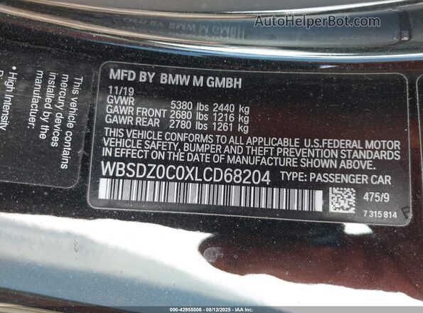 WBSDZ0C0XLCD68204 2020 BMW M8 Black Вид підкапотного простору