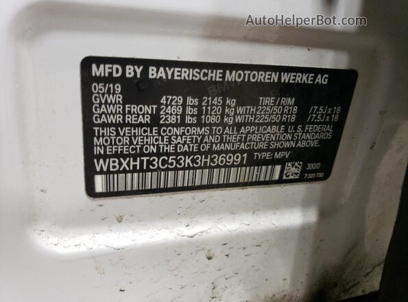 WBXHT3C53K3H36991 2019 BMW X1 White 