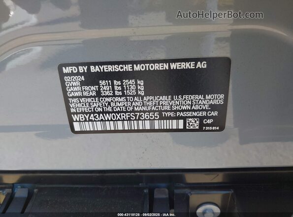 WBY43AW0XRFS73655 2024 BMW I4 Gray Vista del compartimento del motor
