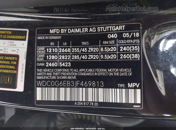 WDC0G6EB3JF469813 2018 MERCEDES-BENZ AMG GLC 43 Черный 