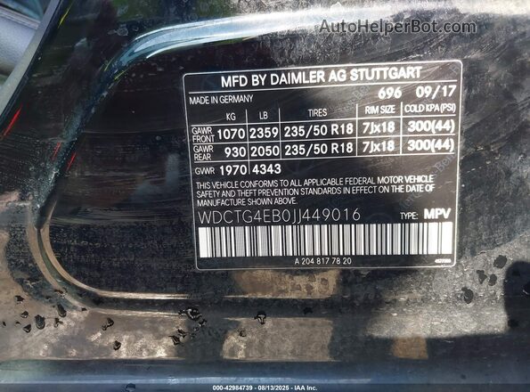 WDCTG4EB0JJ449016 2018 MERCEDES-BENZ GLA 250 Black Vista del compartimento del motor