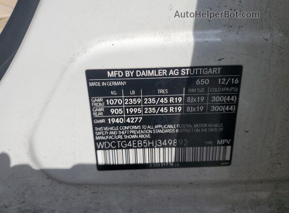 WDCTG4EB5HJ349892 2017 MERCEDES-BENZ GLA White 