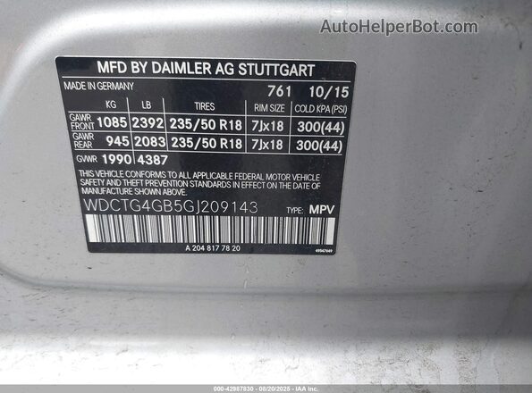 WDCTG4GB5GJ209143 2016 MERCEDES-BENZ GLA 250 Silver 