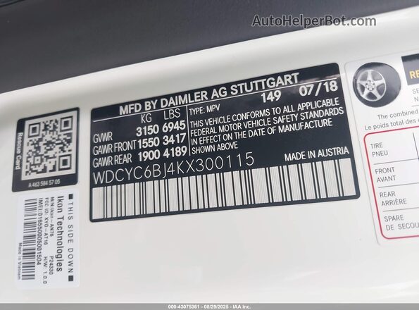 WDCYC6BJ4KX300115 2019 MERCEDES-BENZ G 550 White 