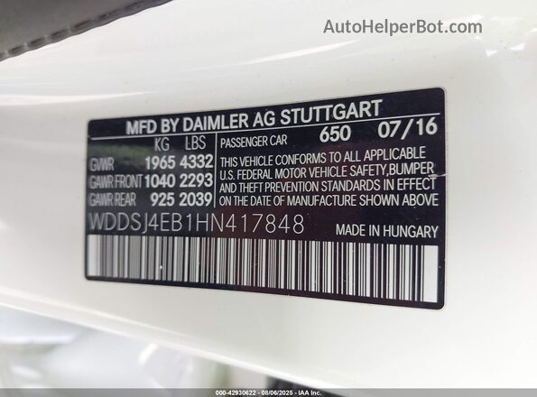 WDDSJ4EB1HN417848 2017 MERCEDES-BENZ CLA 250 Белый 