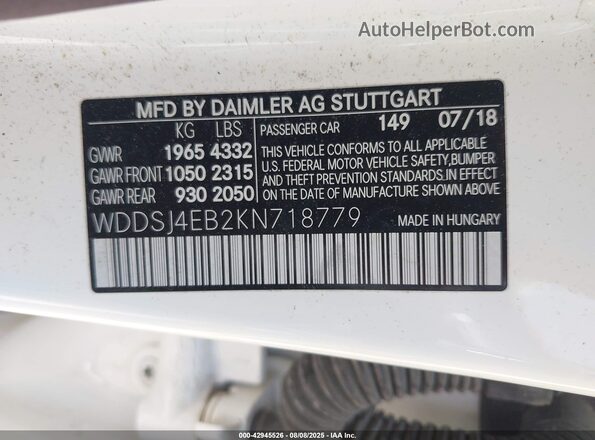 WDDSJ4EB2KN718779 2019 MERCEDES-BENZ CLA 250 White 