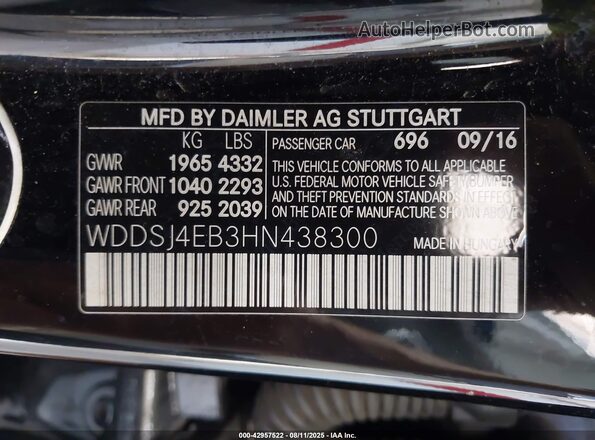 WDDSJ4EB3HN438300 2017 MERCEDES-BENZ CLA 250 Черный 