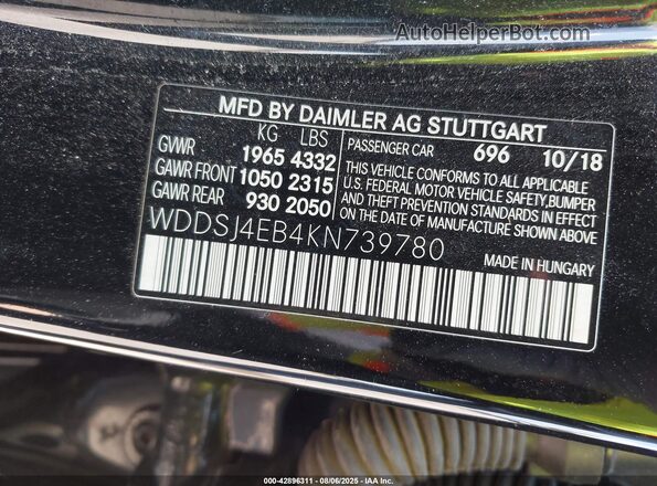 WDDSJ4EB4KN739780 2019 MERCEDES-BENZ CLA 250 Black 