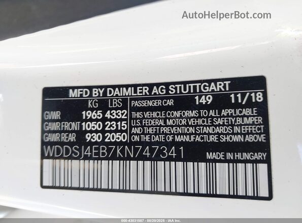 WDDSJ4EB7KN747341 2019 MERCEDES-BENZ CLA 250 White Widok komory silnika
