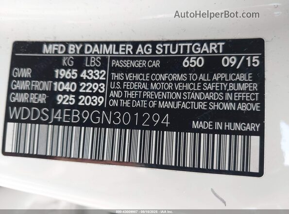 WDDSJ4EB9GN301294 2016 MERCEDES-BENZ CLA 250 Белый Вид подкапотного пространства