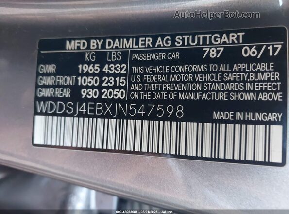 WDDSJ4EBXJN547598 2018 MERCEDES-BENZ CLA-CLASS Gray 