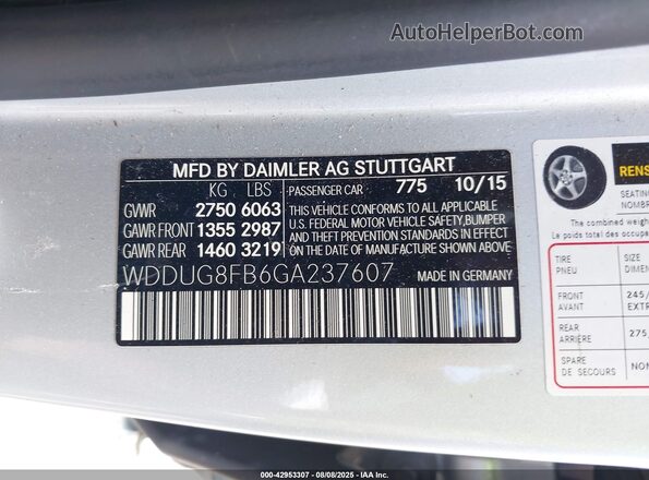 WDDUG8FB6GA237607 2016 MERCEDES-BENZ S-CLASS Silver Widok komory silnika
