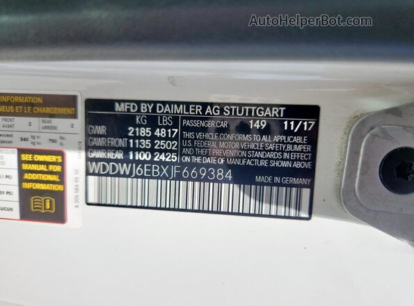 WDDWJ6EBXJF669384 2018 MERCEDES-BENZ C Белый 