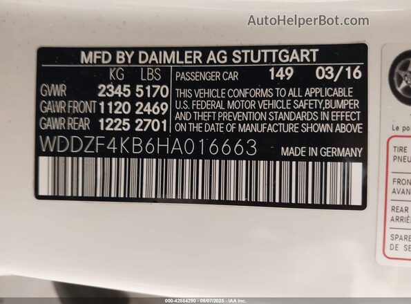 WDDZF4KB6HA016663 2017 MERCEDES-BENZ E-CLASS White 