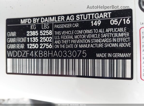 WDDZF4KB8HA033075 2017 MERCEDES-BENZ E-CLASS White 