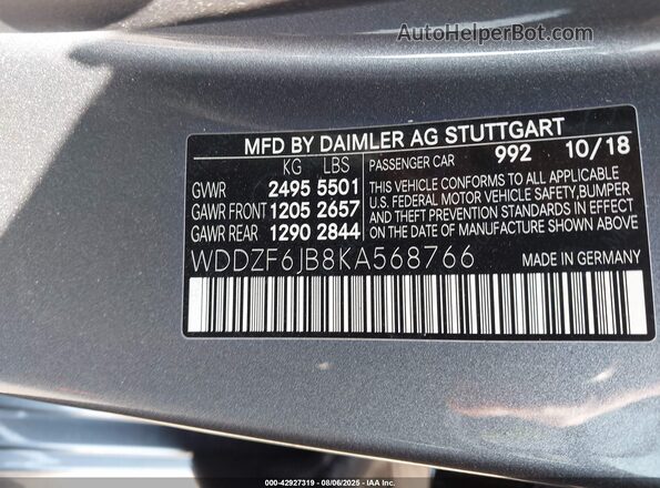 WDDZF6JB8KA568766 2019 MERCEDES-BENZ E Gray Engine compartment view