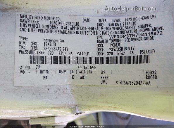 WF0DP3TH7H4118872 2017 FORD FOCUS RS White Engine compartment view