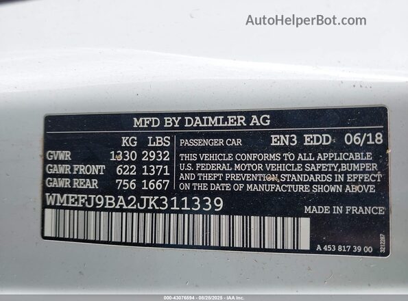 WMEFJ9BA2JK311339 2018 SMART FORTWO ELECTRIC DRIVE Blue Widok komory silnika