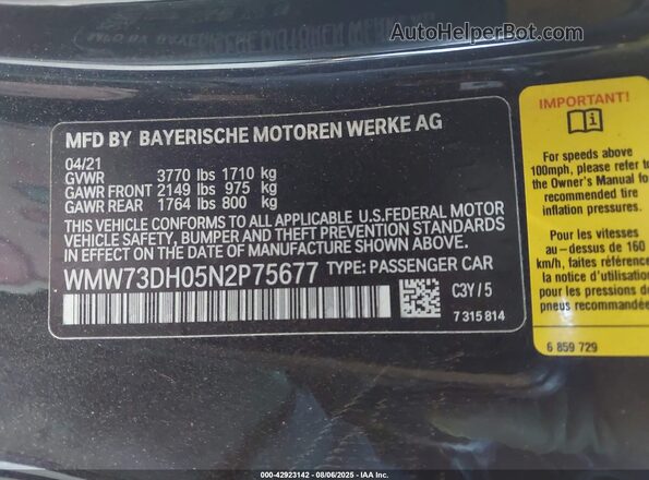 WMW73DH05N2P75677 2022 MINI COOPER Black Շարժիչի բաժամունքի տեսք