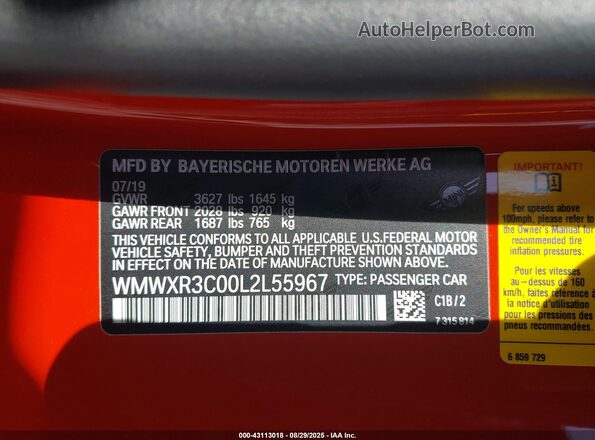 WMWXR3C00L2L55967 2020 MINI HARDTOP Orange 