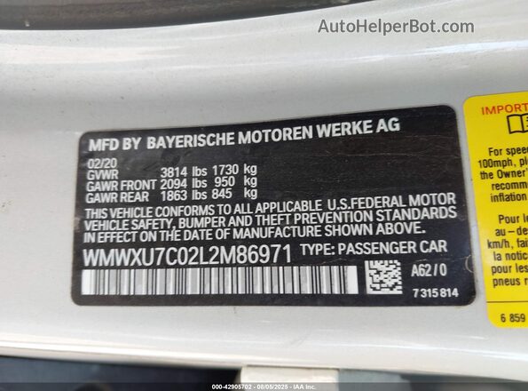 WMWXU7C02L2M86971 2020 MINI COOPER Silver ძრავის განყოფილების ხედი