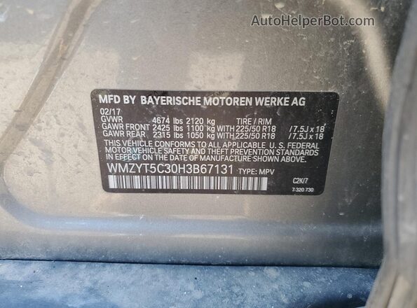 WMZYT5C30H3B67131 2017 MINI COOPER Gray 