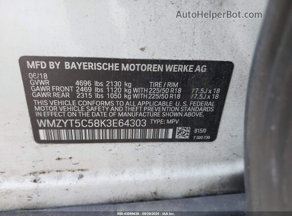 WMZYT5C58K3E64303 2019 MINI COUNTRYMAN Белый 