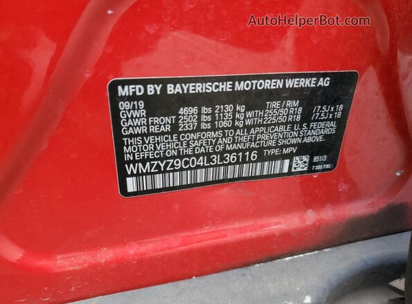 WMZYZ9C04L3L36116 2020 MINI COOPER Red VIN կոդի պիտակի տեսք
