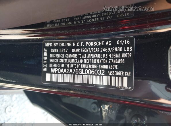 WP0AA2A76GL006032 2016 PORSCHE PANAMERA Black Շարժիչի բաժամունքի տեսք