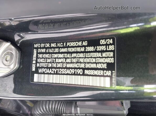 WP0AA2Y12SSA09190 2025 PORSCHE TAYCAN Gray Vista del compartimento del motor