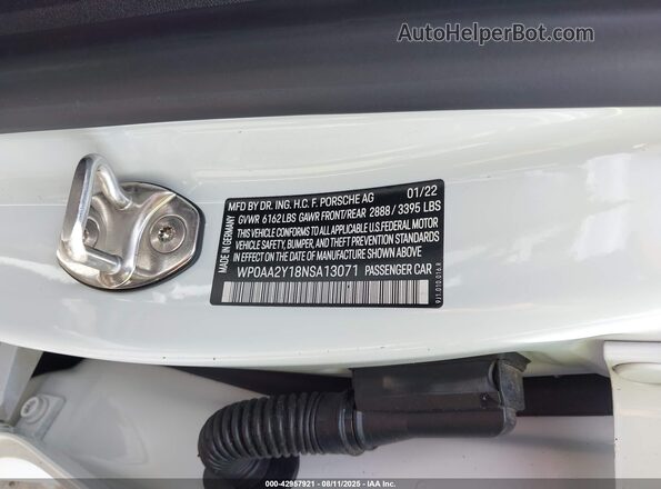 WP0AA2Y18NSA13071 2022 PORSCHE TAYCAN White Вид підкапотного простору