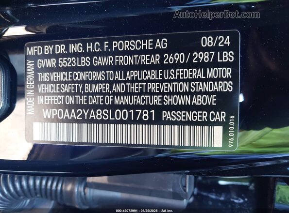 WP0AA2YA8SL001781 2025 PORSCHE PANAMERA Black Vista del compartimento del motor