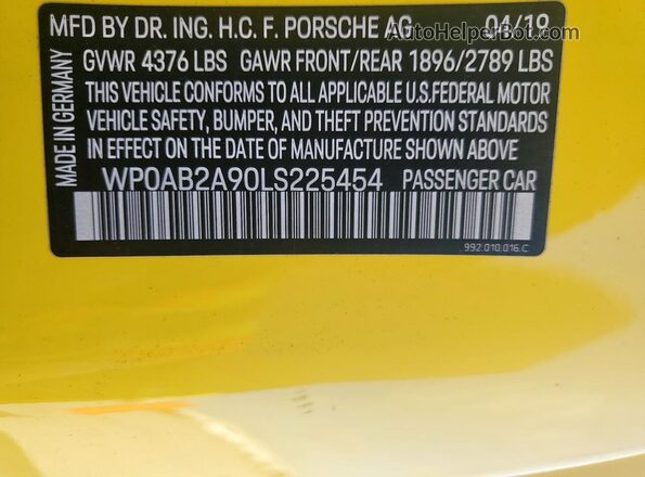 WP0AB2A90LS225454 2020 PORSCHE 911 Yellow 