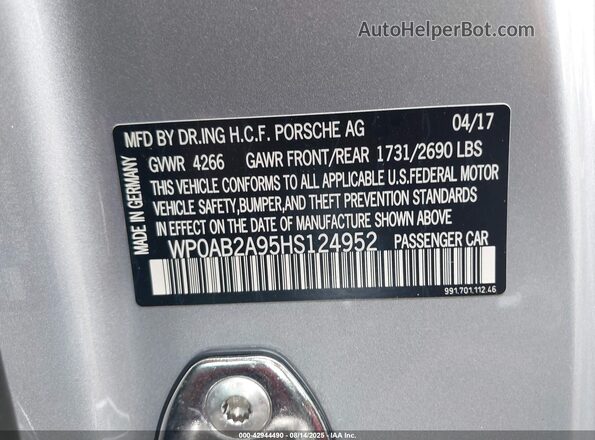 WP0AB2A95HS124952 2017 PORSCHE 911 Серебряный Вид подкапотного пространства