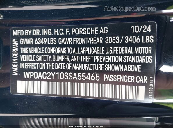 WP0AC2Y10SSA55465 2025 PORSCHE TAYCAN Black Вид підкапотного простору
