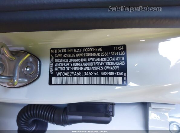 WP0AE2YA6SL046254 2025 PORSCHE PANAMERA White Widok komory silnika