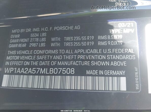 WP1AA2A57MLB07508 2021 PORSCHE MACAN Black 