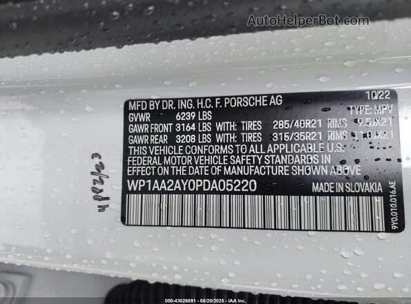 WP1AA2AY0PDA05220 2023 PORSCHE CAYENNE White 