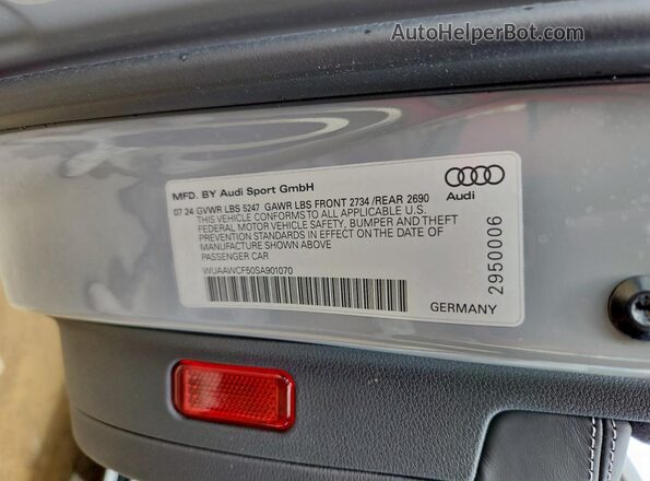 WUAAWCF50SA901070 2025 AUDI RS5 Gray VIN կոդի պիտակի տեսք