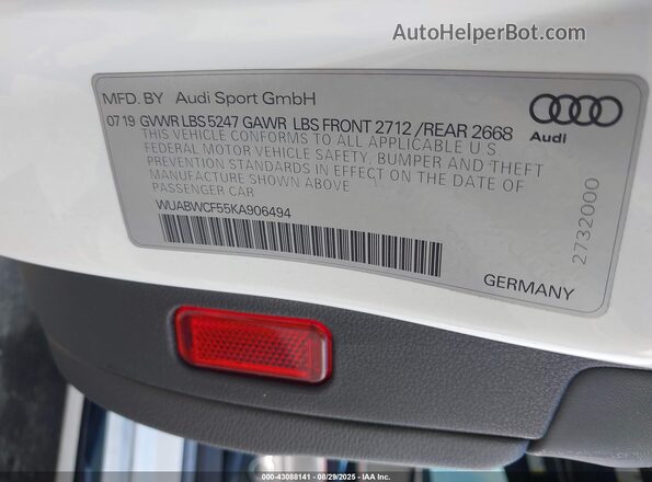 WUABWCF55KA906494 2019 AUDI RS5 White 