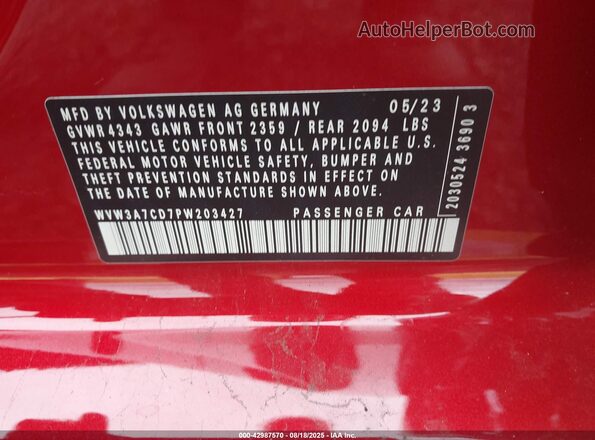 WVW3A7CD7PW203427 2023 VOLKSWAGEN GOLF Red Widok komory silnika