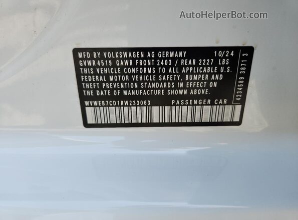 WVWEB7CD1RW233063 2024 VOLKSWAGEN GOLF Белый Вид наклейки с VIN-кодом