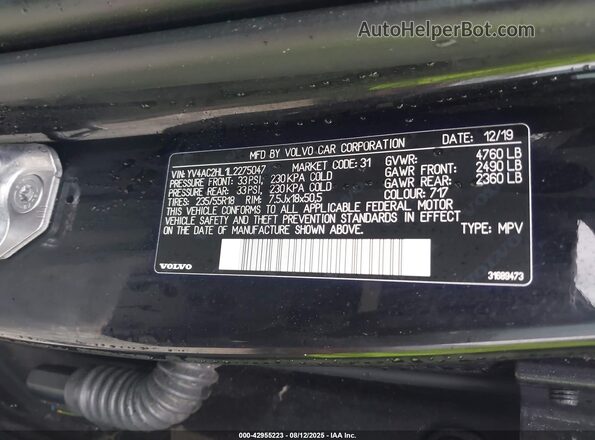 YV4AC2HL1L2275047 2020 VOLVO XC40 Black Vista del compartimento del motor