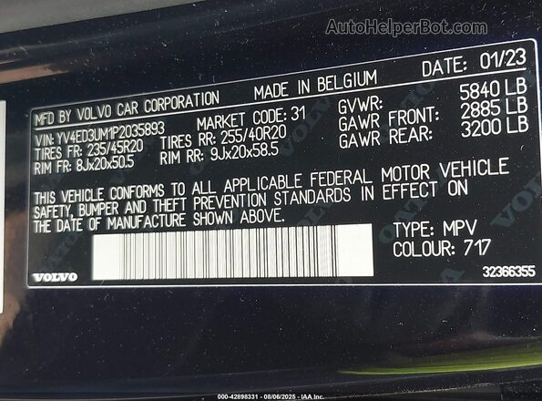 YV4ED3UM1P2035893 2023 VOLVO XC40 RECHARGE PURE ELECTRIC Black Engine compartment view