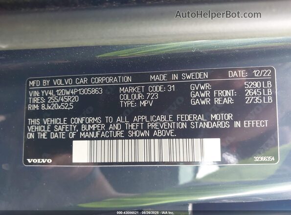YV4L12DW4P1305863 2023 VOLVO XC60 Blue Vista del compartimento del motor