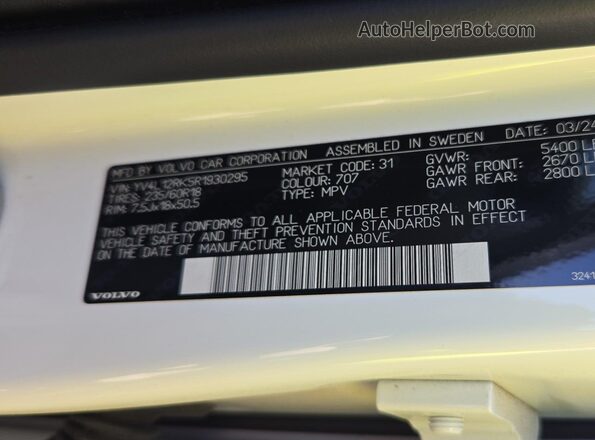 YV4L12RK5R1930295 2024 VOLVO XC60  Вид панелі приладів