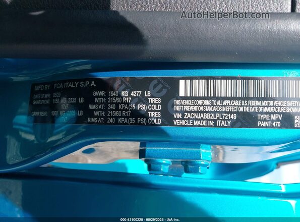 ZACNJABB2LPL72149 2020 JEEP RENEGADE Green Engine compartment view