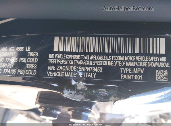 ZACNJDB15NPN79453 2022 JEEP RENEGADE Black ძრავის განყოფილების ხედი